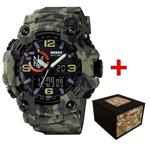 Годинник наручний Patriot 002CMGRUASI Тризуб срібло Зелений камуфляж + Коробка. 1201-0077 фото