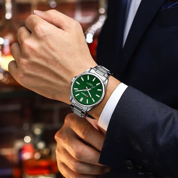 Годинник наручний Curren 9090 Silver-Green 1008-0378 фото
